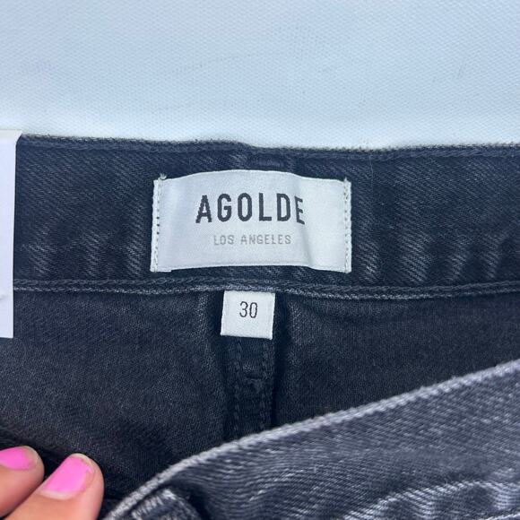 New Agolde Parker Vintage Cut Off Jean Shorts Button Fly Black Curse 30 - Picture 6 of 9